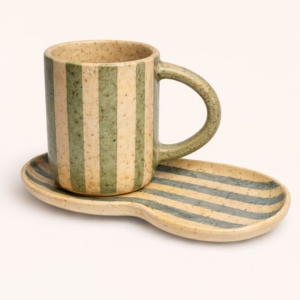 Handmade Ceramic Striped Cup & Saucer - Tea & Coffee Lovers Collection